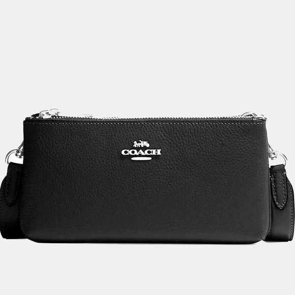 Coach Handbags - NWT Coach CJ789 Double Zip Crossbody in Refine Pebble Leather Clutch in Black